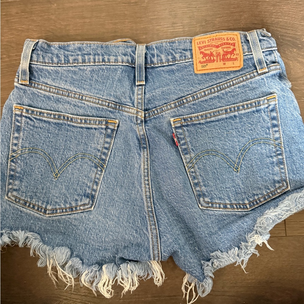 Levi's Light Blue Frayed Hem Jean Shorts